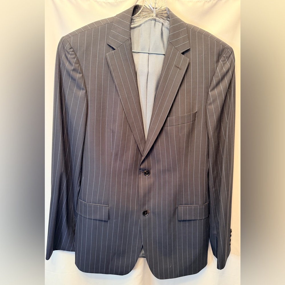 HUGO BOSS Navy Stripe Size‎ 40L Single Breasted Wool Blazer Jacket Guabello USA